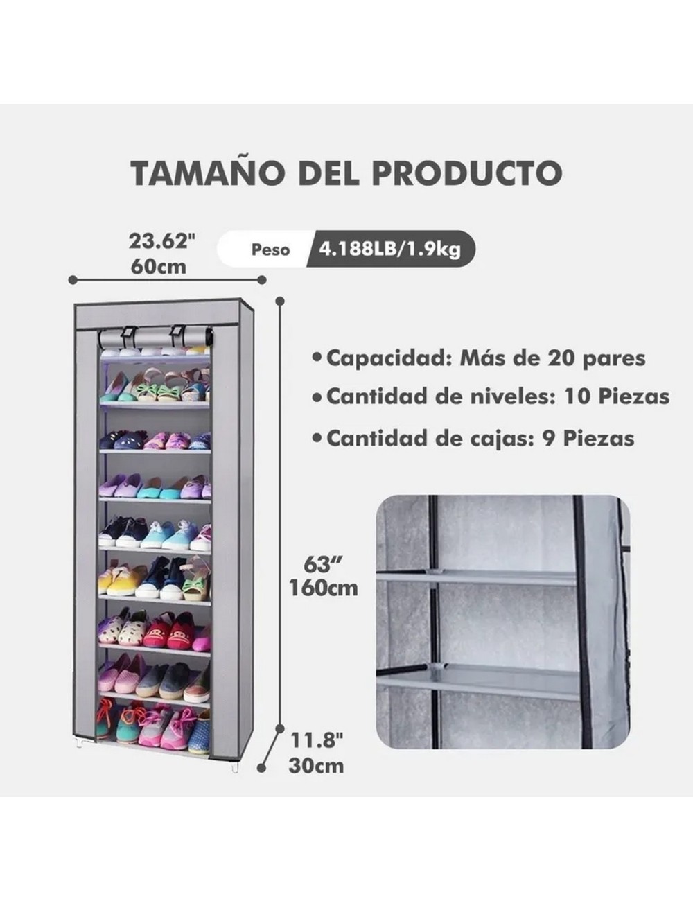 Zapatero 9 Niveles Premium Hasta 27 Pares Desarmable Liviano