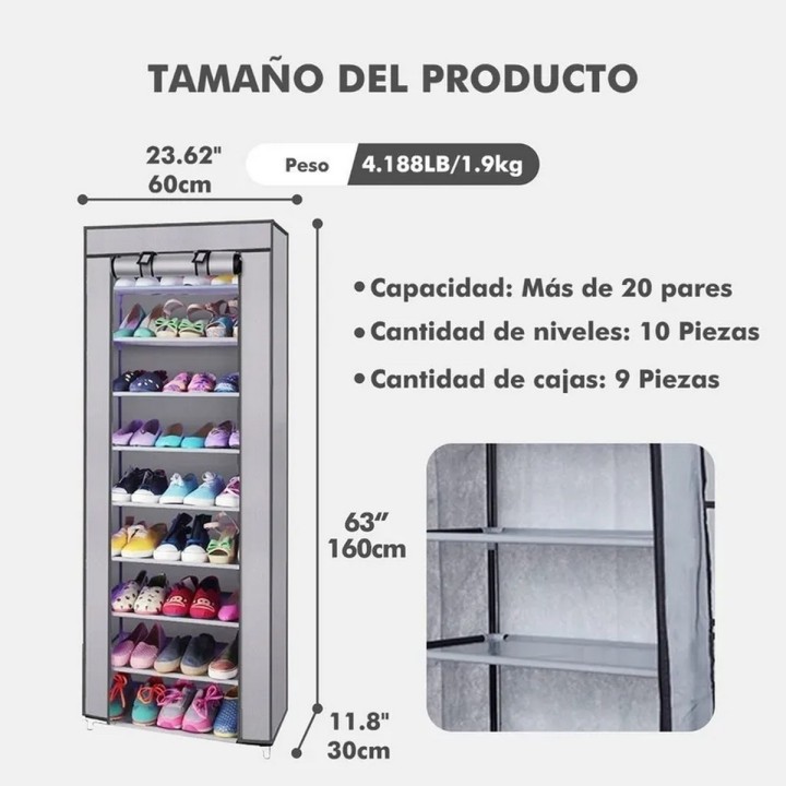 Zapatero 9 Niveles Premium Hasta 27 Pares Desarmable Liviano