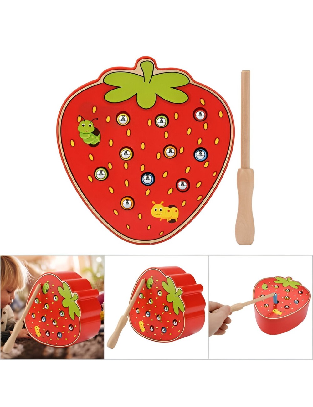 Juego De Pesca Madera Fresa Juguete Infantil Niños Agilidad