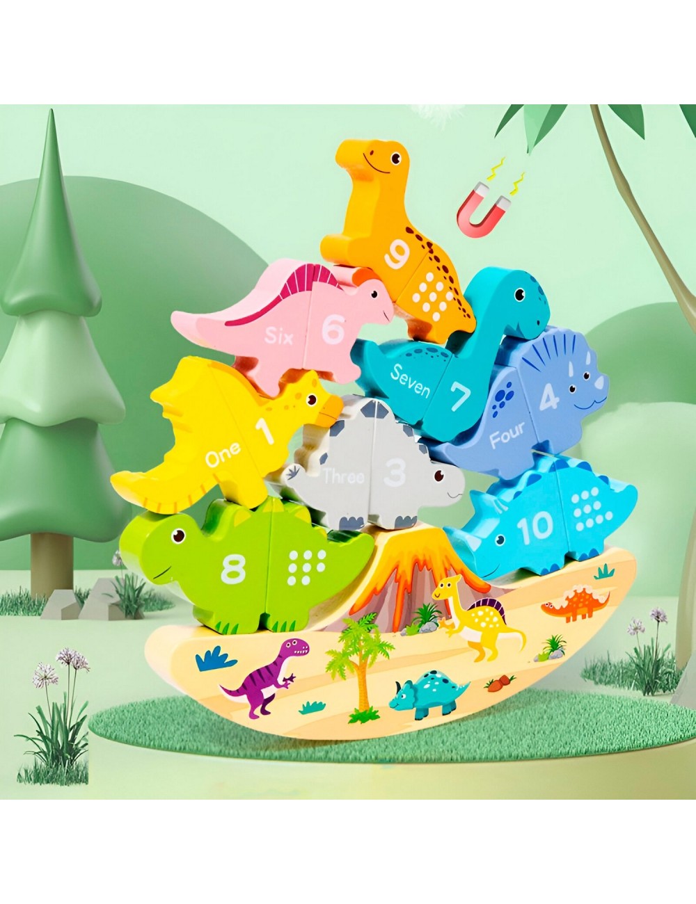 Juego De Mesa Figuras Magnetica Equilibrio Dinosaurio Madera