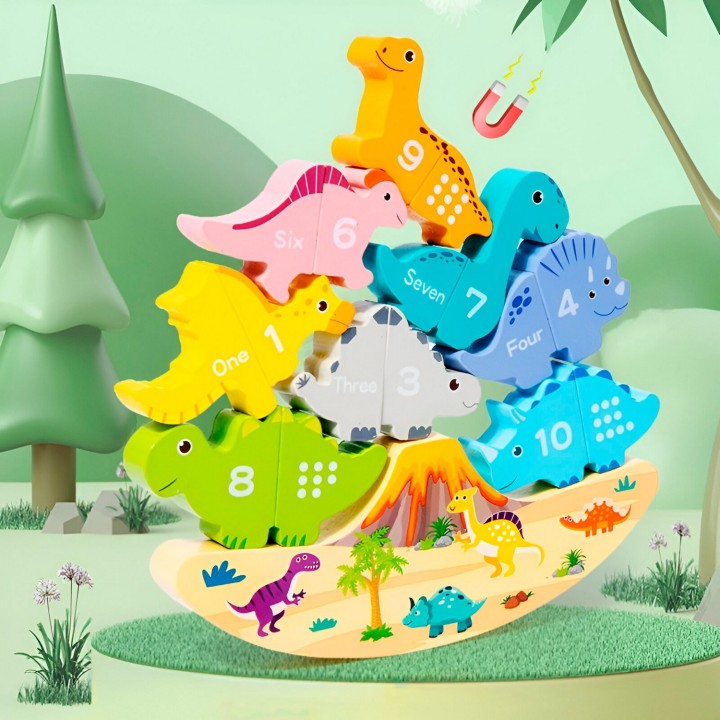 Juego De Mesa Figuras Magnetica Equilibrio Dinosaurio Madera