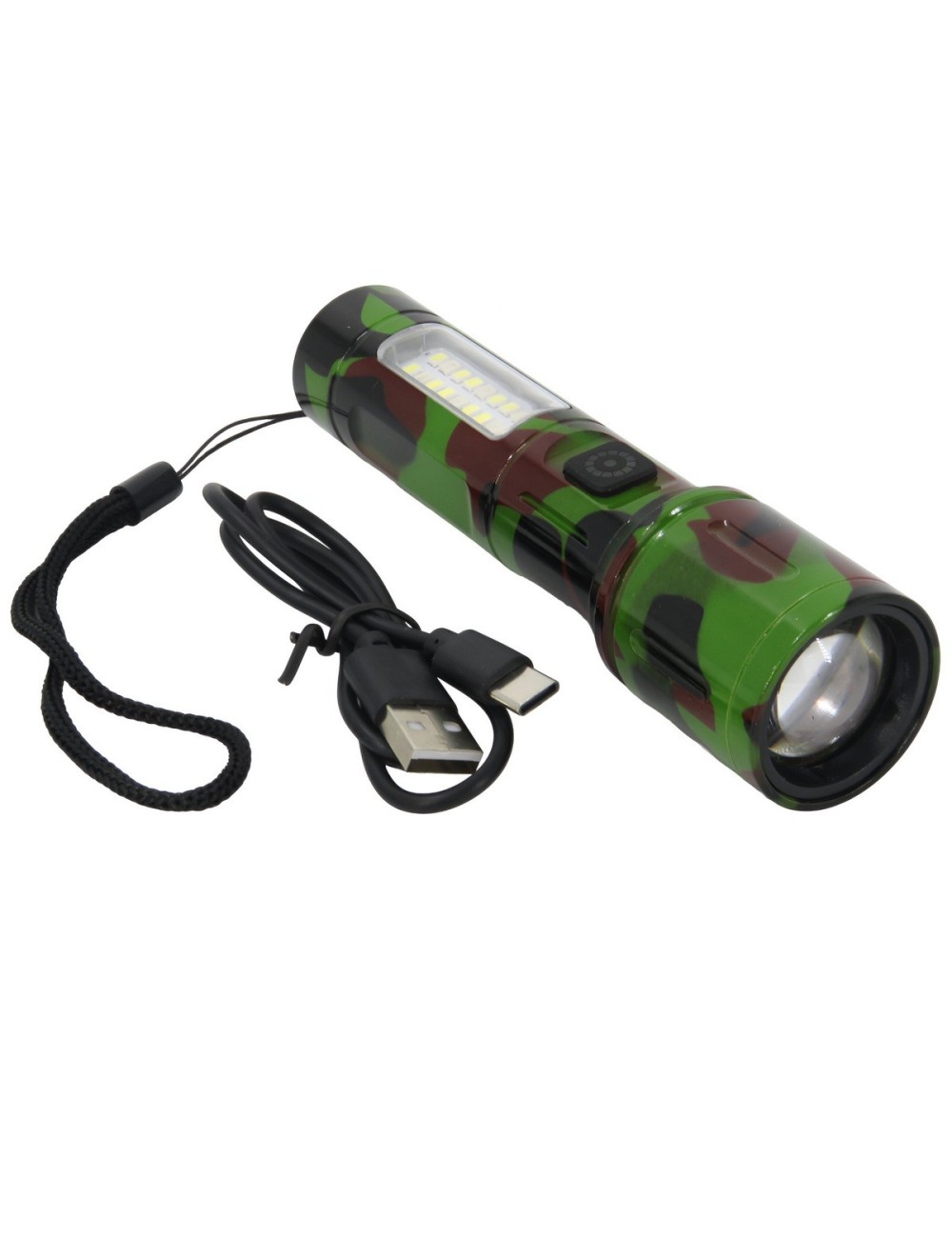 Linterna Recargable Led Portable Camuflado Militar Doble Luz
