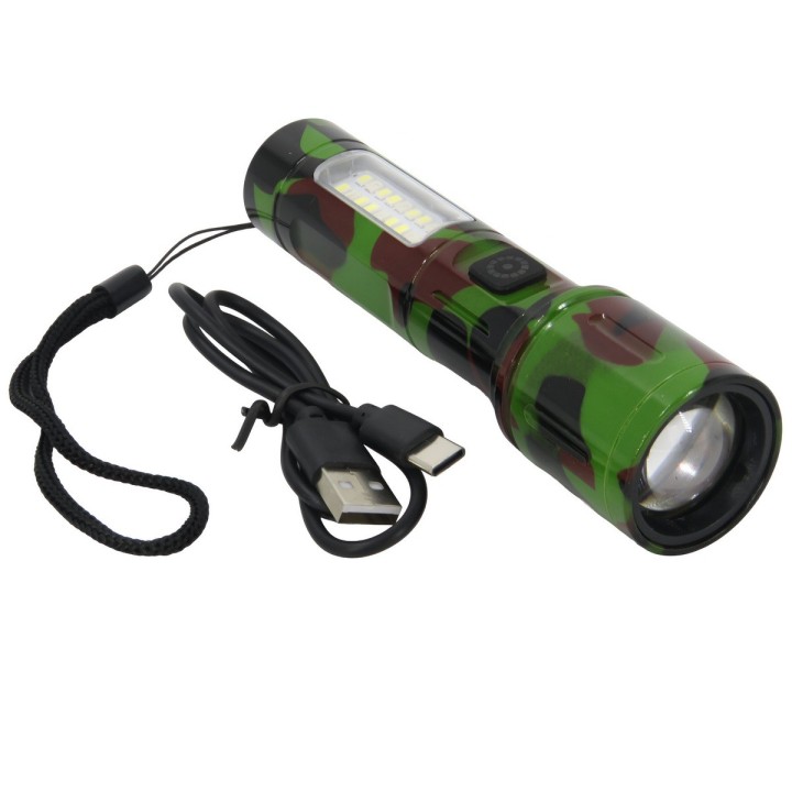 Linterna Recargable Led Portable Camuflado Militar Doble Luz