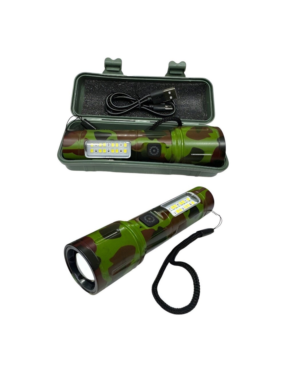 Linterna Recargable Led Portable Camuflado Militar Doble Luz