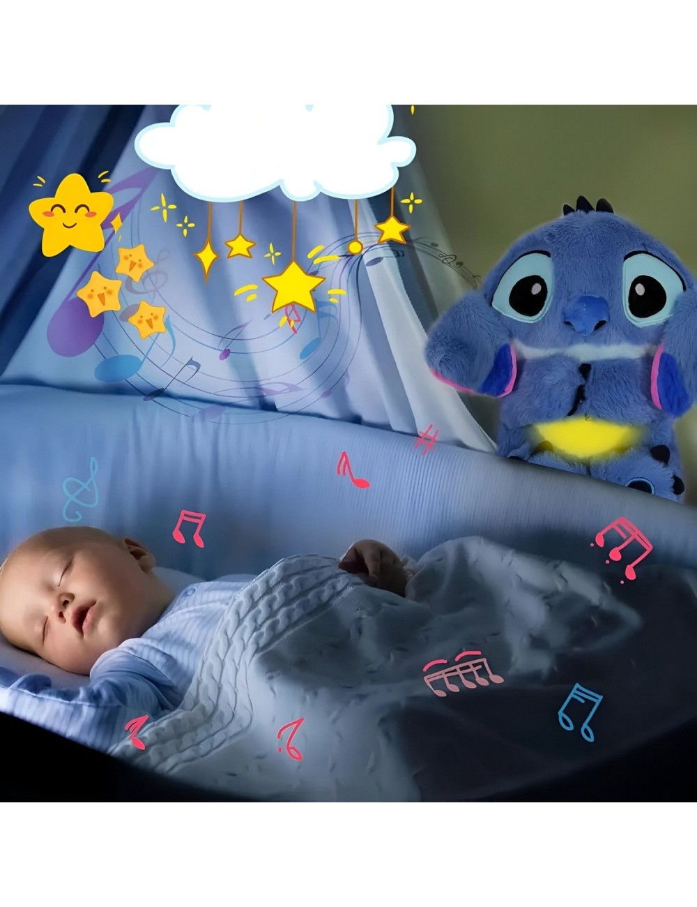 Stitch Peluche Que Respira Sonido Luz Unisex Niños + Bateria