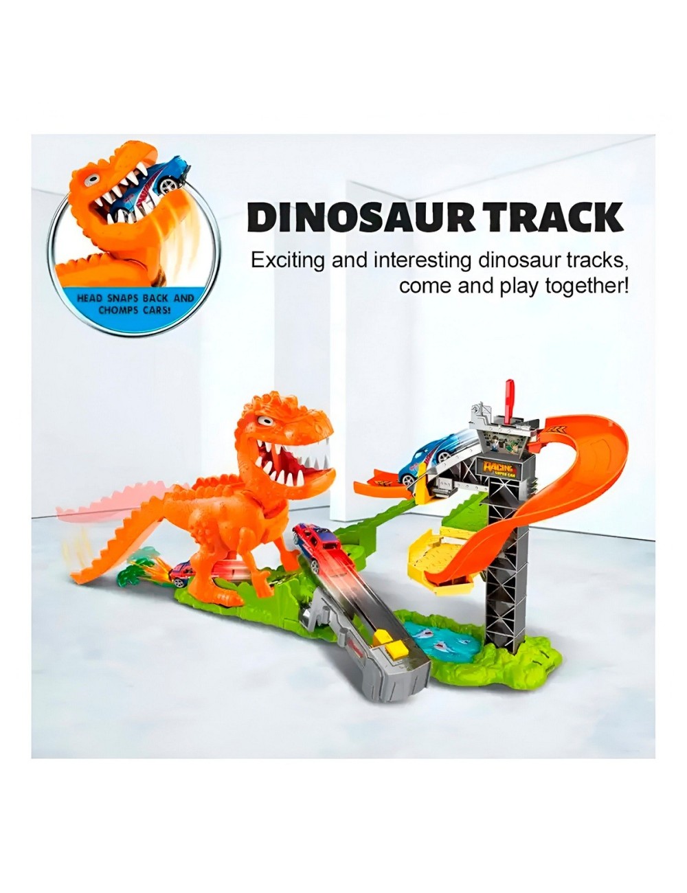 Pista Dinosaurio Tiranosaurio Rex Carros Deportivo Carrera
