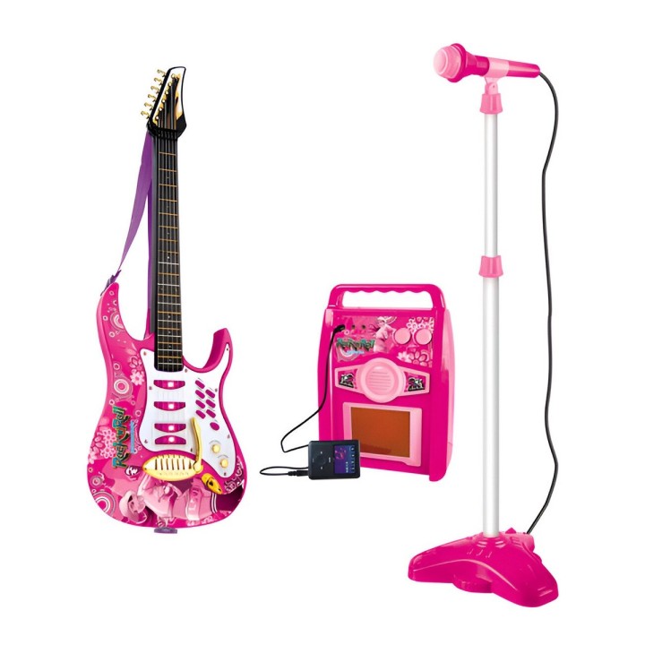 Guitarra Microfono Parlante Juguete Niñas Musica + Baterias