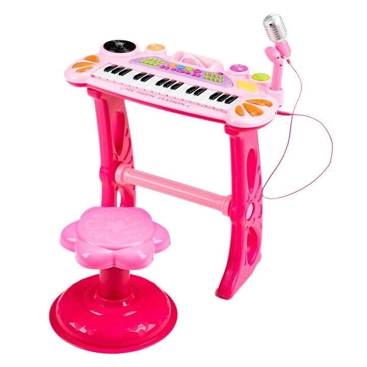 Piano Organeta Teclado Musical Mesa Interactivo Niña+ Tabure
