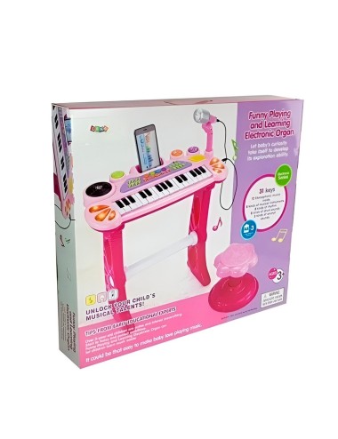 Piano Organeta Teclado Musical Mesa Interactivo Niña+ Tabure