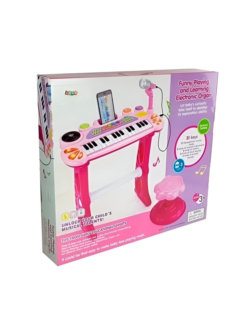 Piano Organeta Teclado Musical Mesa Interactivo Niña+ Tabure