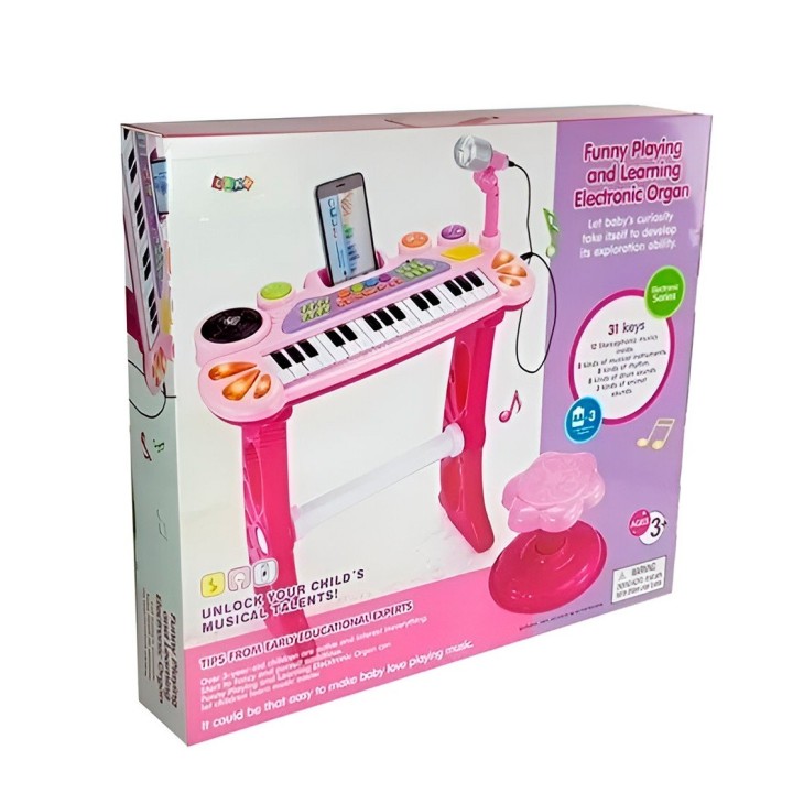 Piano Organeta Teclado Musical Mesa Interactivo Niña+ Tabure