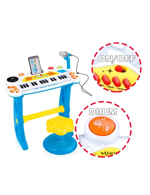 Piano Organeta Teclado Musical Mesa Interactivo Niño+ Tabure