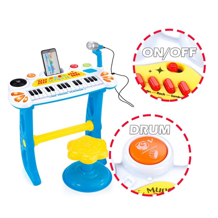 Piano Organeta Teclado Musical Mesa Interactivo Niño+ Tabure