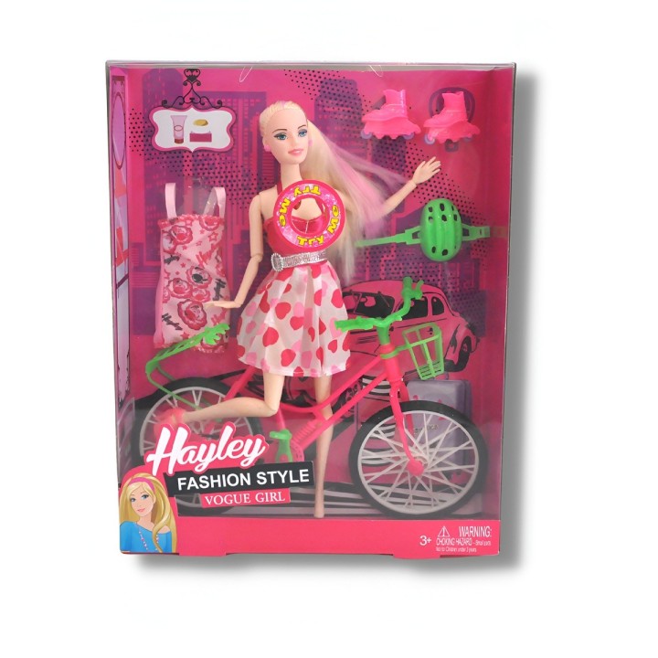 Muñeca Vestido Accesorios Bicicleta Patines Belleza
