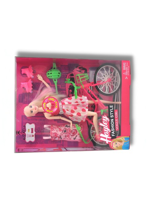 Muñeca Vestido Accesorios Bicicleta Patines Belleza