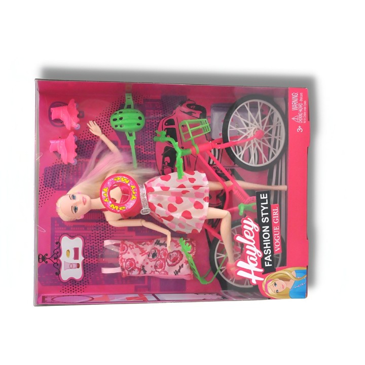 Muñeca Vestido Accesorios Bicicleta Patines Belleza