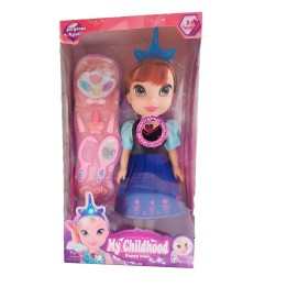 Muñeca Azul Princesa Corona Vestido Accesorios Belleza