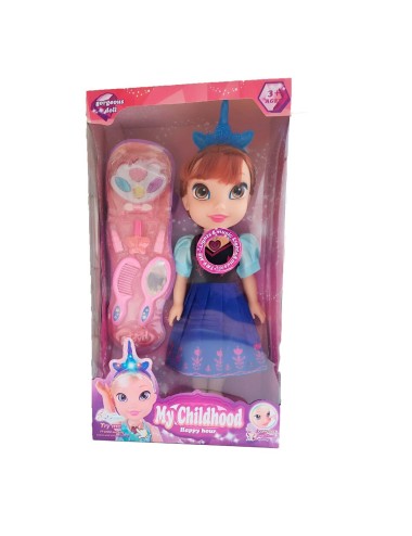 Muñeca Azul Princesa Corona Vestido Accesorios Belleza