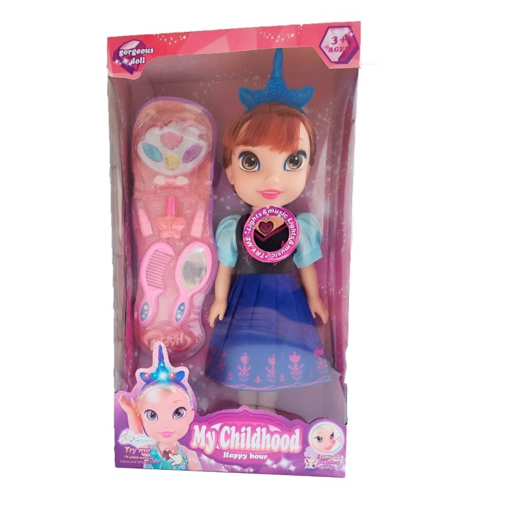 Muñeca Azul Princesa Corona Vestido Accesorios Belleza