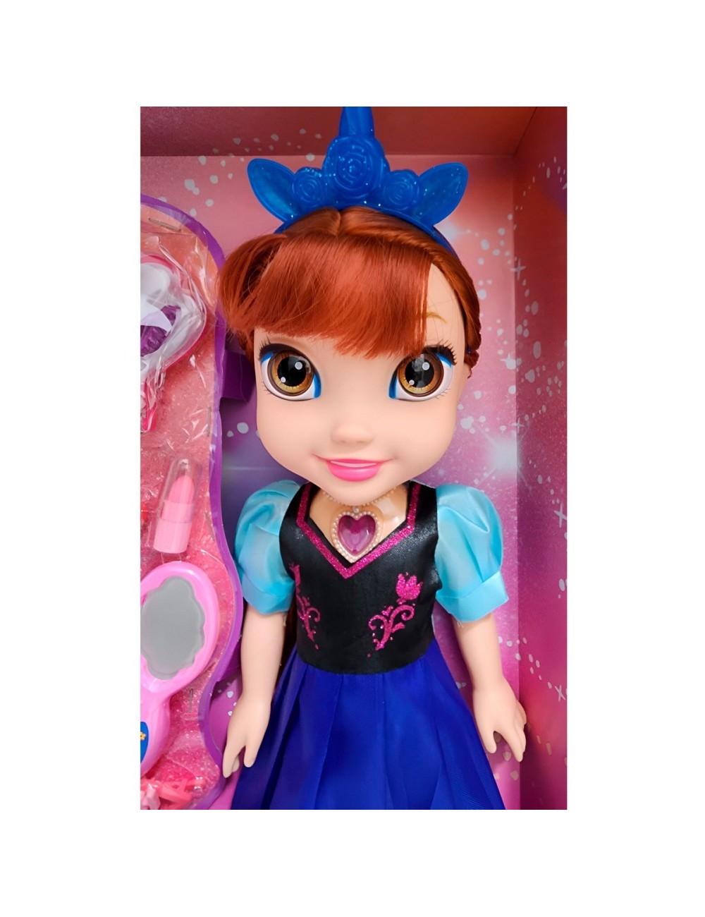 Muñeca Azul Princesa Corona Vestido Accesorios Belleza