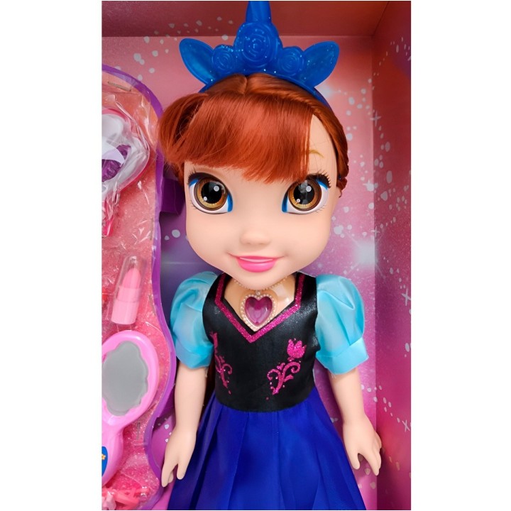 Muñeca Azul Princesa Corona Vestido Accesorios Belleza