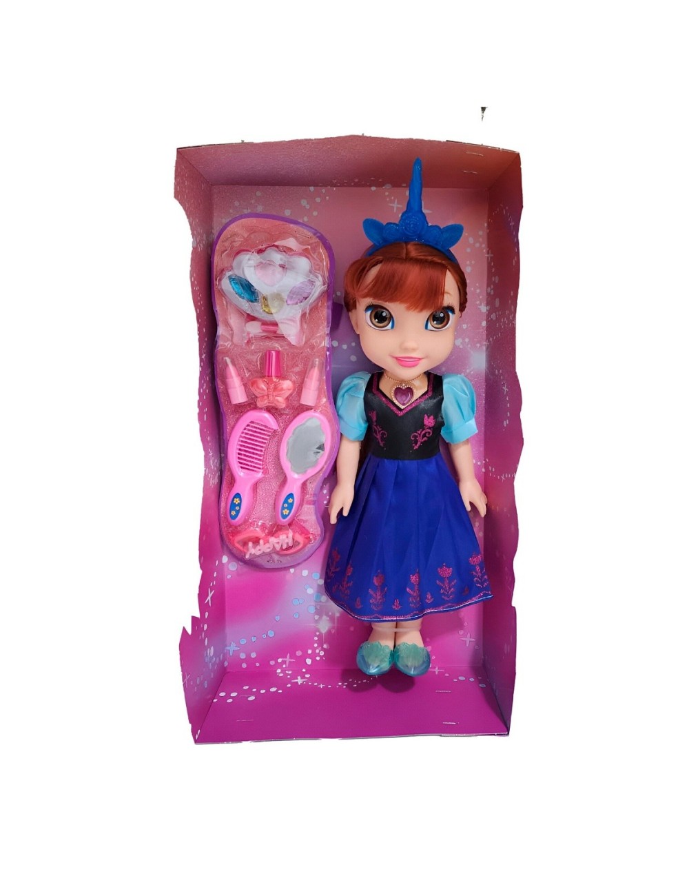 Muñeca Azul Princesa Corona Vestido Accesorios Belleza