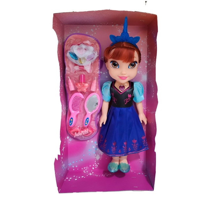 Muñeca Azul Princesa Corona Vestido Accesorios Belleza