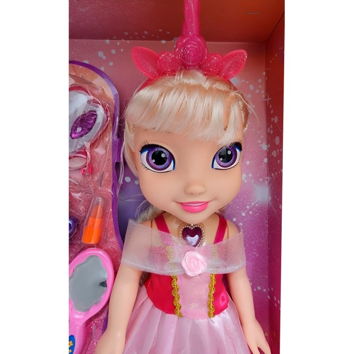 Muñeca Rosa Princesa Corona Vestido Accesorios Belleza