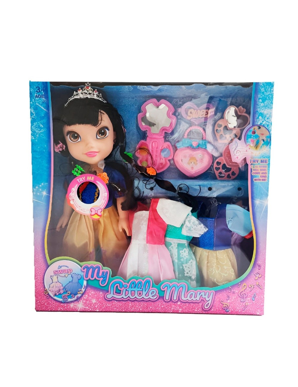 Muñeca Amarilla Corona Princesa Vestidos Accesorios Juguete