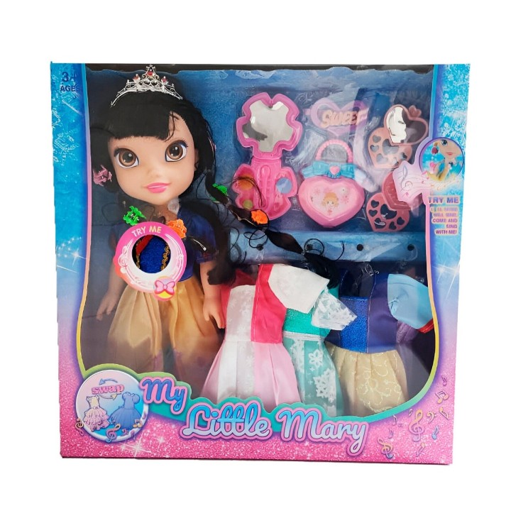 Muñeca Amarilla Corona Princesa Vestidos Accesorios Juguete