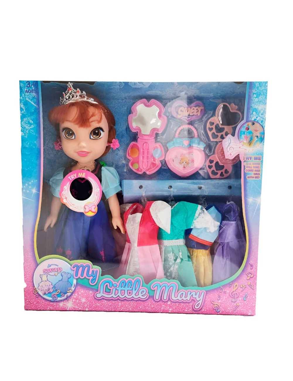 Muñeca Azul Corona Princesa Vestidos Accesorios Juguete