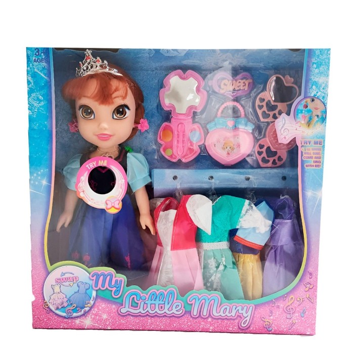 Muñeca Azul Corona Princesa Vestidos Accesorios Juguete
