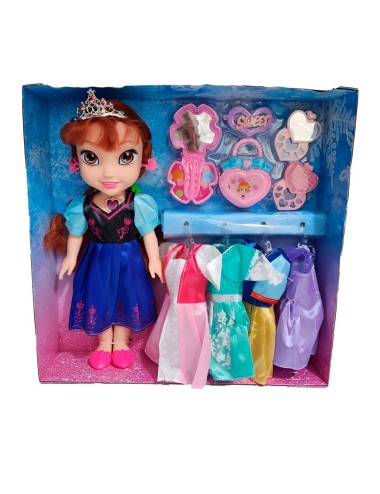 Muñeca Azul Corona Princesa Vestidos Accesorios Juguete