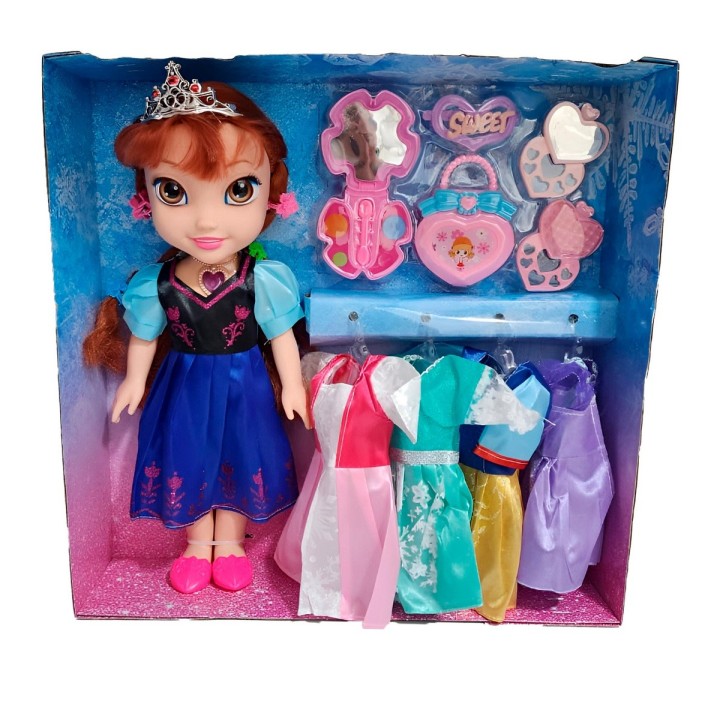 Muñeca Azul Corona Princesa Vestidos Accesorios Juguete