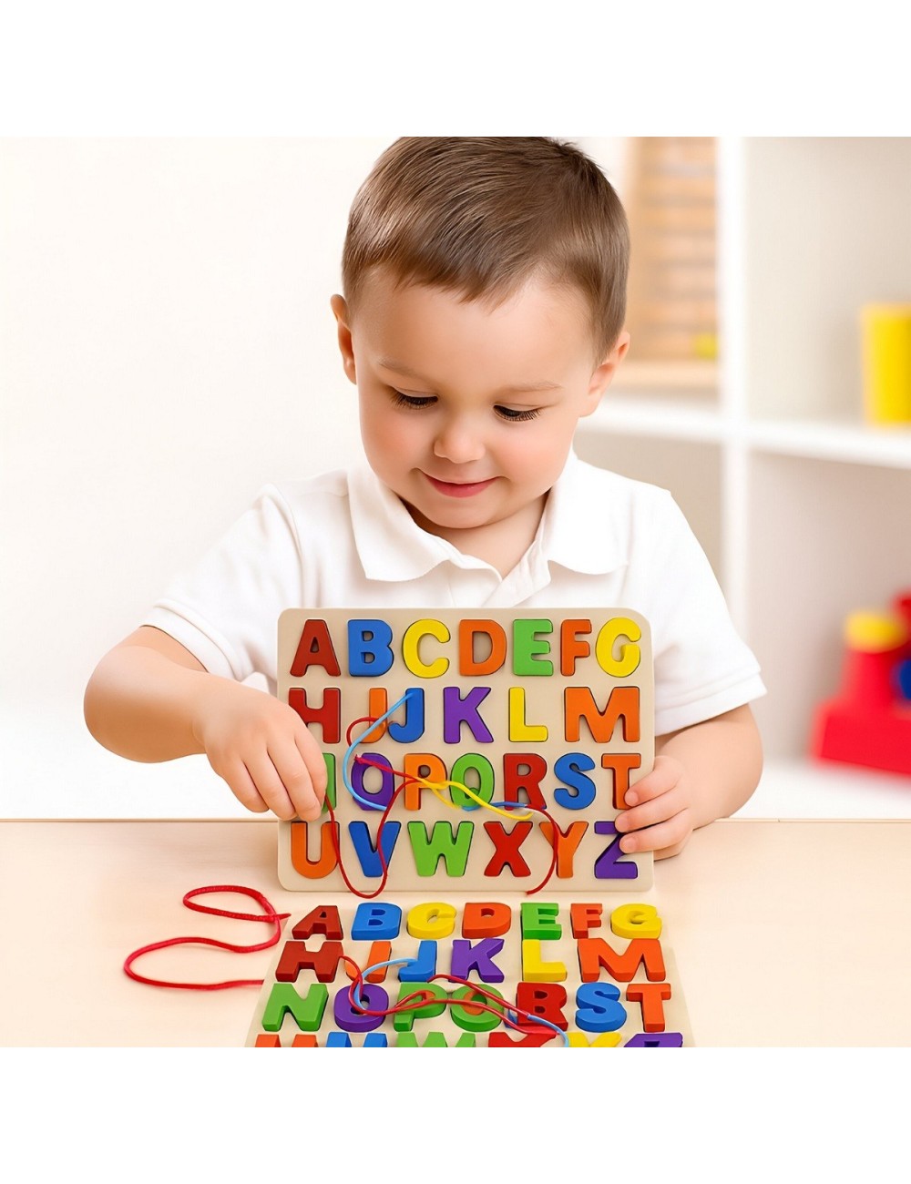 Juego De Mesa Encastre Abecedario Hilos Aprendizaje