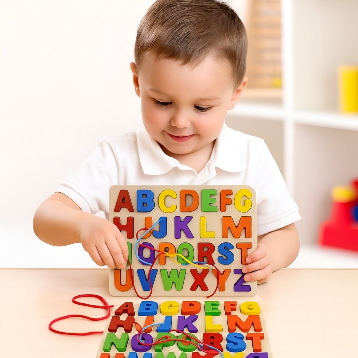 Juego De Mesa Encastre Abecedario Hilos Aprendizaje
