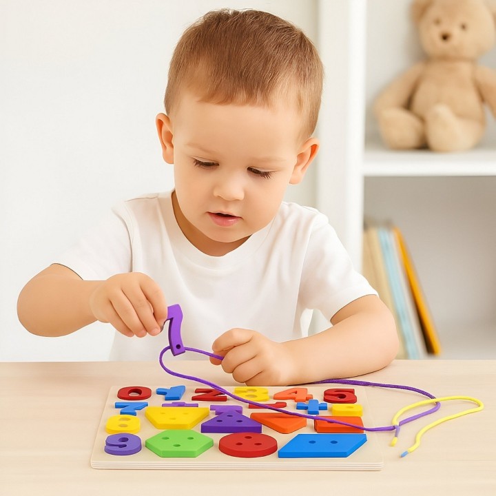 Juego De Mesa Encastre Numeros Hilos Aprendizaje