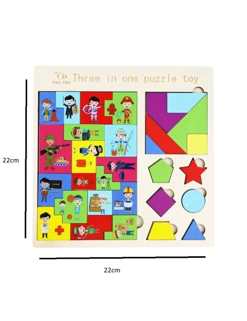 Juego Rompecabes Tablero Encastre Figuras 3 En 1 Puzzle Niño