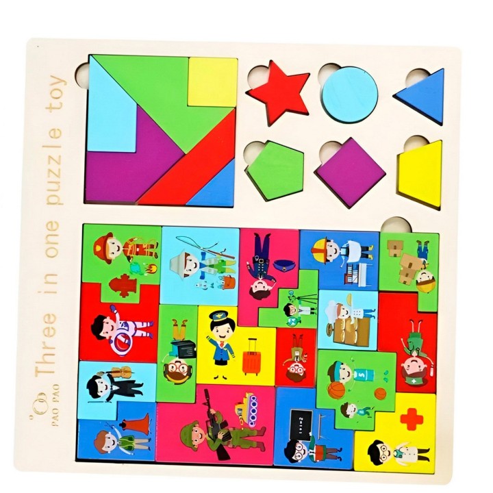Juego Rompecabes Tablero Encastre Figuras 3 En 1 Puzzle Niño