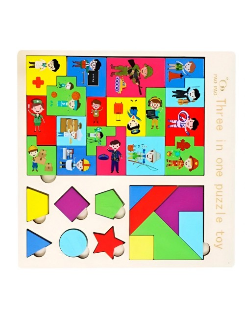 Juego Rompecabes Tablero Encastre Figuras 3 En 1 Puzzle Niño