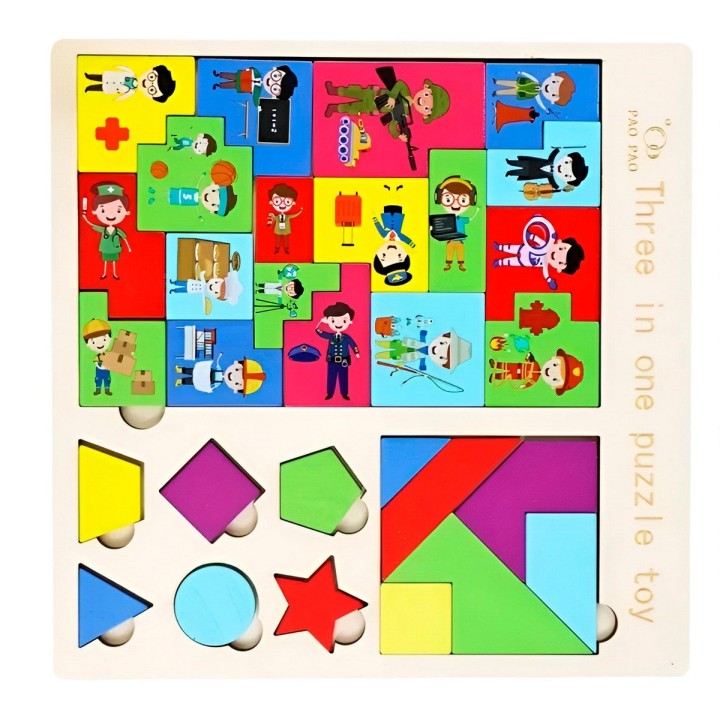 Juego Rompecabes Tablero Encastre Figuras 3 En 1 Puzzle Niño