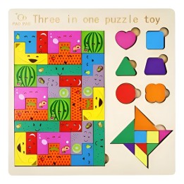 Juego Rompecabes Tablero Encastre Figuras 3 En 1 Puzzle Niño