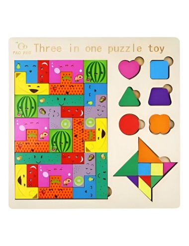 Juego Rompecabes Tablero Encastre Figuras 3 En 1 Puzzle Niño