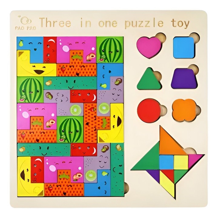 Juego Rompecabes Tablero Encastre Figuras 3 En 1 Puzzle Niño