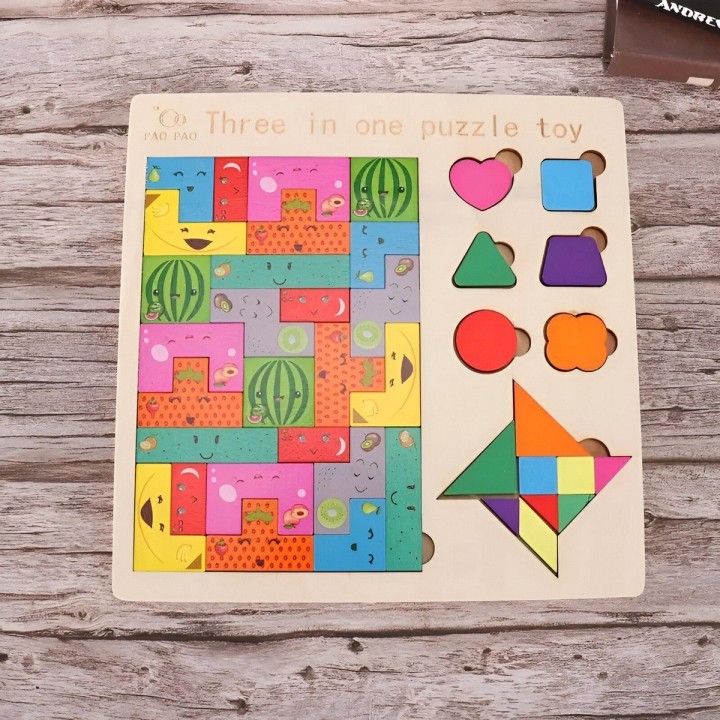 Juego Rompecabes Tablero Encastre Figuras 3 En 1 Puzzle Niño