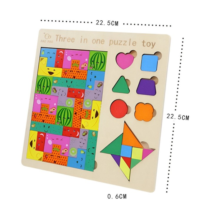 Juego Rompecabes Tablero Encastre Figuras 3 En 1 Puzzle Niño