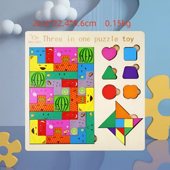 Juego Rompecabes Tablero Encastre Figuras 3 En 1 Puzzle Niño