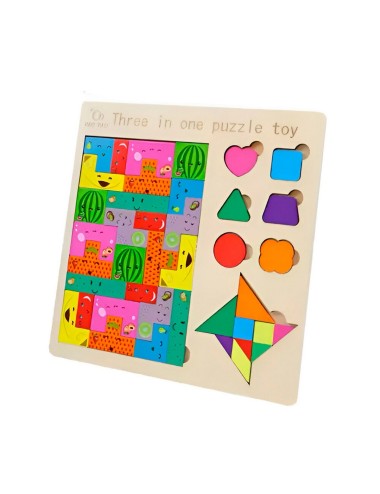 Juego Rompecabes Tablero Encastre Figuras 3 En 1 Puzzle Niño