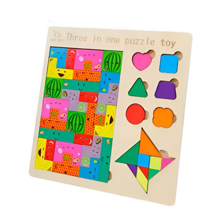Juego Rompecabes Tablero Encastre Figuras 3 En 1 Puzzle Niño