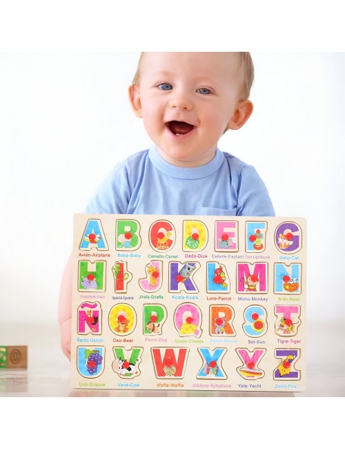 Tablero De Madera De Encastre Figura Lenguaje Multicolor